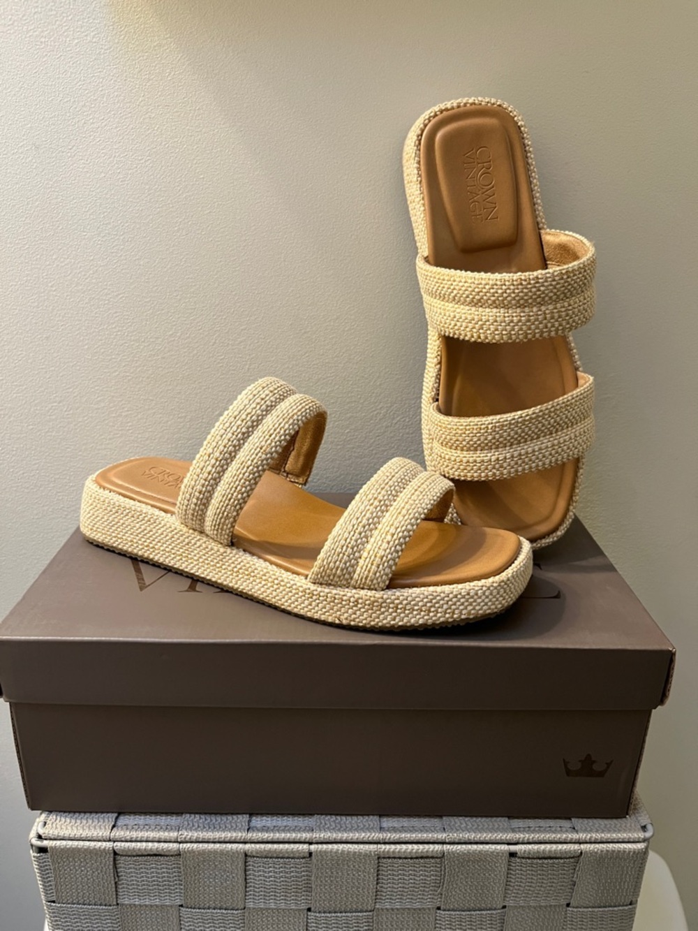 Crown Vintage Neutral Braided Double-Strap Slide Sandals